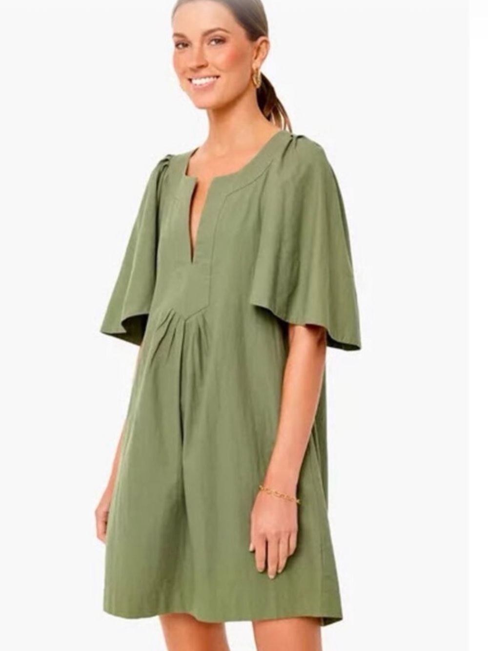 Tuckernuck Pomander Place Finley Flutter Sleeve Dress sage olive green medium
